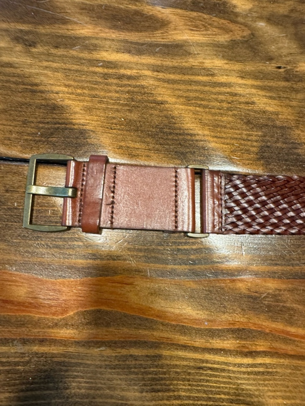 Ann Taylor LOFT Belt Brown Genuine Leather Braided Woven Gold Buckle Size XS/S